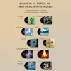 A graphic displaying 10 types of natural white noise sounds, each represented by a vinyl record and a corresponding image. Produktbild-Vorschau