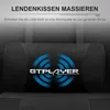 A close-up of a black lumbar support pillow with a blue glowing logo and text. Anteprima dell’immagine prodotto