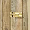 A close-up of a metal latch on a wooden fence or gate. Náhled obrázku produktu