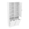 A white tall cabinet with open doors and shelves, and two pull-out laundry baskets at the bottom. Náhled obrázku produktu