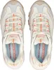A top-down view of a pair of white Skechers D'Lites sneakers with peach and light blue accents. Produktbild-Vorschau
