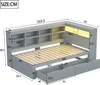 A diagram of a bed with dimensions and storage compartments. Produktbild-Vorschau