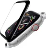 A screen protector is shown being placed onto an Apple Watch. Produktbild-Vorschau