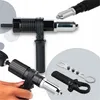 A collage of images showing a rivet nut setter tool and its accessories. Produktbild-Vorschau
