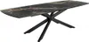 A black and gold ceramic dining table with a metal base, shown against a white background. Produktbild-Vorschau