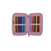 A pink pencil case filled with colorful markers, laid open on a white background. Produktbild-Vorschau