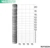 A roll of galvanized wire mesh fencing is shown next to a grid with measurements indicating the dimensions of the fence. Náhled obrázku produktu