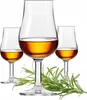 Three glasses of amber liquid, likely whiskey, cognac, or armagnac, are arranged with sprigs of rosemary on a white background. Anteprima dell’immagine prodotto