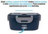 A dark blue lunchbox with gray accents is shown against a white background. Text in Polish is overlaid at the top of the image. Produktbild-Vorschau