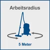 Diagram showing the working radius of a vacuum cleaner. Produktbild-Vorschau
