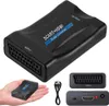 A black SCART to HDMI converter adapter is shown, with a USB cable and two separate views of the adapter's ports. Náhľad obrázku produktu