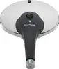 A top-down view of a pressure cooker lid with a black handle and silver accents. Produktbild-Vorschau