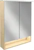 A tall, narrow bathroom cabinet with two mirrored doors and a shelf with integrated lighting at the bottom. Anteprima dell’immagine prodotto