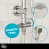 A close-up view of a shower system with two inset images showing the overhead shower head and the hand shower. Produktbild-Vorschau