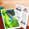 A marketing image showing a printed photograph of a bird and a document with charts and text. Produktbild-Vorschau