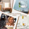 A collage of images showing a Hollywood mirror in different settings: a bedroom vanity, a bathroom, a makeup application scene, and a party table setting. Voir les images du produit