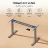 A marketing image showing a height-adjustable desk frame with icons detailing its features. Podgląd zdjęcia produktu