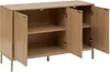 A wooden sideboard with three doors, shown with the doors open. Podgląd zdjęcia produktu