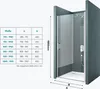 A size chart and a diagram of a shower enclosure. Produktbild-Vorschau