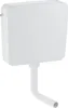 A white toilet cistern with a downpipe attached, isolated on a white background. Produktbild-Vorschau