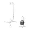 A white metal stand for a hanging chair is shown on the left, and a black hanging chair with grey cushions is shown on the right, both on a white background. Podgląd zdjęcia produktu