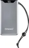 A gray power bank with a digital display showing '90%' and a black lanyard attached. Produktbild-Vorschau