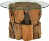 A round glass-top coffee table with a base made of stacked, irregular pieces of driftwood. Náhľad obrázku produktu