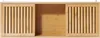 A wooden wall shelf with two slatted sliding doors and an open central compartment. Produktbild-Vorschau