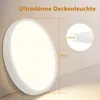 A close-up view of a white, round, ultra-thin LED ceiling light, with dimensions indicated by measurement lines and text. Anteprima dell’immagine prodotto
