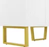 A close-up view of a white sideboard with a geometric pattern on the right door and gold metal legs. Produktbild-Vorschau