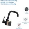 A black faucet with a cutaway view showing its layers, accompanied by feature descriptions. Podgląd zdjęcia produktu