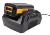 A black and yellow battery charger with a battery inserted, shown on a white background. Produktbild-Vorschau