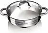 A stainless steel pot with a glass lid, shown on a white background. Podgląd zdjęcia produktu