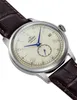 A close-up, studio shot of an Orient automatic watch with a brown leather strap. Podgląd zdjęcia produktu