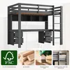 A loft bed with a desk and shelves, shown with close-ups of its features and materials. Voir les images du produit
