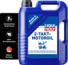 A blue plastic container of Liqui Moly 2-Takt-Motoroil is shown against a white background. There are informational graphics on the left side of the image. Produktbild-Vorschau