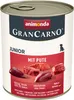 A can of dog food with images of raw meat and ingredients on the label. Produktbild-Vorschau
