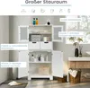A white bathroom cabinet with multiple compartments and doors, showcasing storage space and features. Podgląd zdjęcia produktu