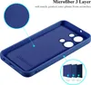 The inside of a blue phone case is shown, with close-ups highlighting its microfiber lining and layered construction. Náhled obrázku produktu