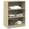 A three-shelf wooden cabinet with items stored on each shelf. Náhled obrázku produktu