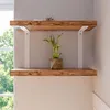 Two wooden shelves mounted on a wall, with a potted plant on the lower shelf. Produktbild-Vorschau