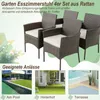 Four rattan chairs with cushions are shown, with smaller images of a poolside, backyard, and patio below. Podgląd zdjęcia produktu