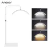 A product image showing a floor LED video light with a stand and three different lighting effects. Produktbild-Vorschau