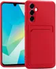 A red phone case with a card slot is shown next to a smartphone. Produktbild-Vorschau