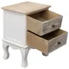 A white and wood bedside table with two open drawers. Produktbild-Vorschau