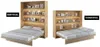 A wall bed shown in both vertical and horizontal configurations, with shelves above. Voir les images du produit