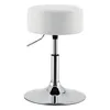 A white, height-adjustable stool with a round, upholstered seat and a chrome base. Podgląd zdjęcia produktu