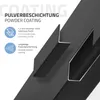 Close-up view of black powder-coated steel profiles, with text describing the material and coating. Podgląd zdjęcia produktu