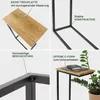 A collage of four images showing details of a side table, including its wooden top, metal frame, and C-shape design. Produktbild-Vorschau
