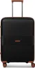 A black trolley suitcase with brown accents and wheels, standing upright on a white background. Podgląd zdjęcia produktu